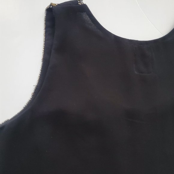 Dressy Sequined Black Tank Top Blouse Vents Silver Champagne Gold Evening Date - Picture 7 of 8